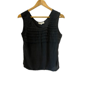 ORCHID Silk Top Women’s Small Sleeveless Ruffle Black Camisole Shirt S